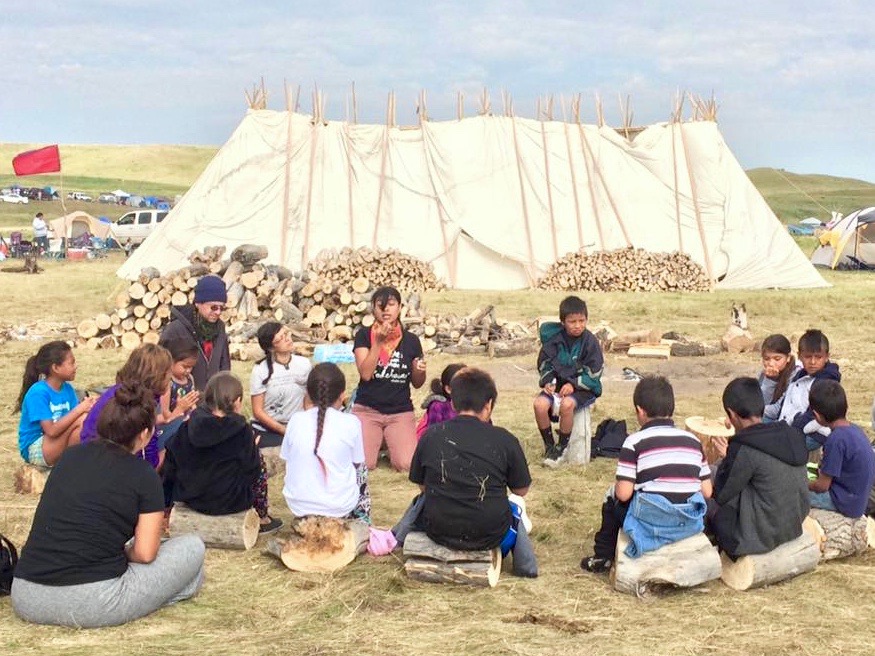 Mní Wičhóni Nakíčižiŋ Owáyawa, or the Defenders of the Sacred Water School, held its first classes on August 29, 2016. Photo by Alayna Lee Eagle Shield